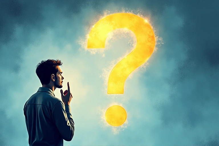 A person looking at a question mark icon, symbolizing seeking answers or information.