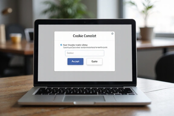 Laptop screen showing cookie consent pop-up