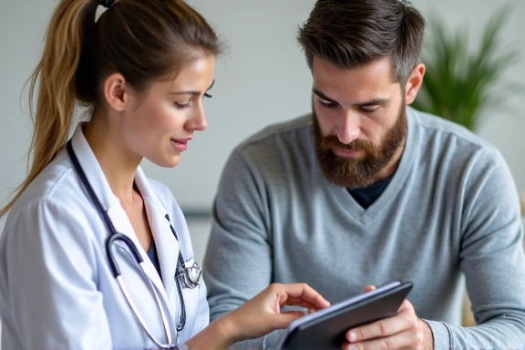 Dietitian and client reviewing a detailed health chart