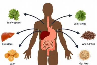 A diagram illustrating various organs and food items, representing dietary counseling for specific health conditions.